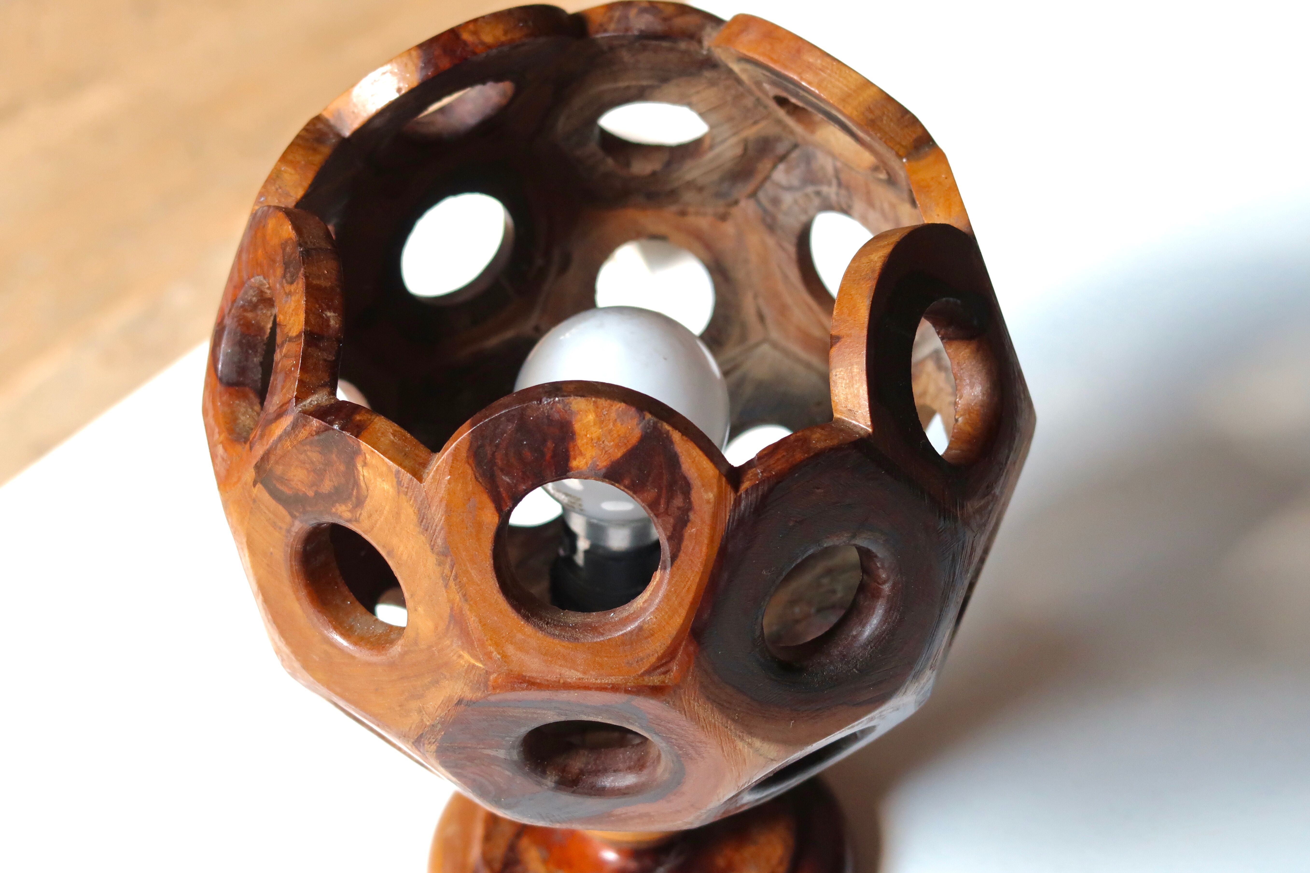 Sculptural wooden lamp, 70s