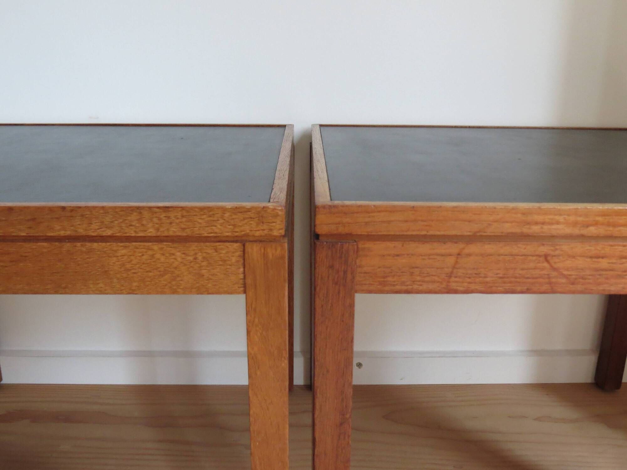 Pair of Mid century Teak and black Top Side Tables 1960s