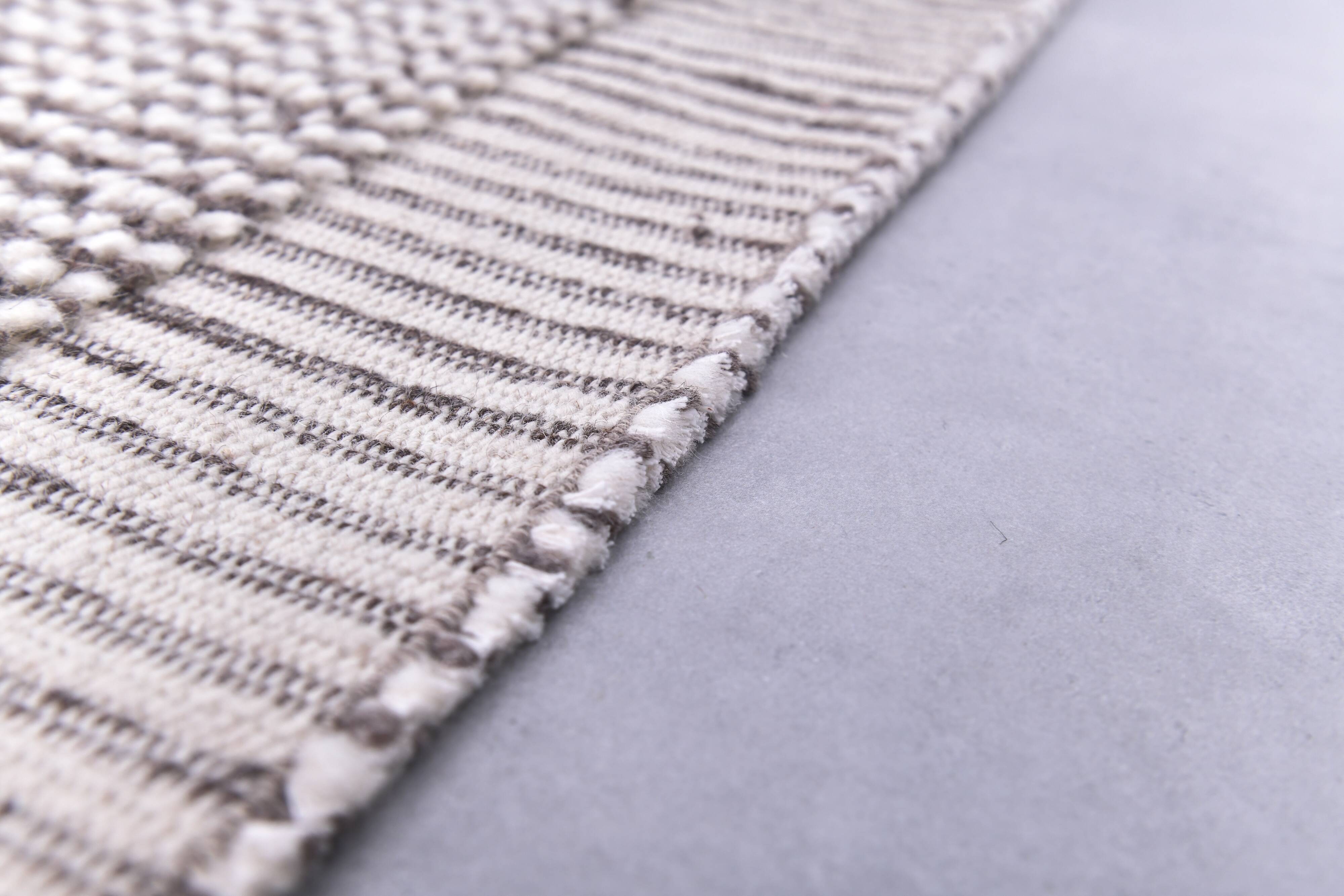 2x10 Brown White Wool Moroccan Runner Rug, 66x302Cm