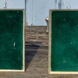 Duo of silver metal column candle holders