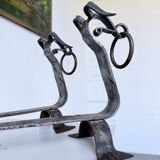 Pair of zoomorphic metal andirons "dogs" 1950