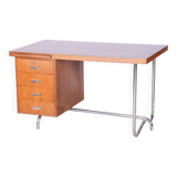 Restored Pair of Oak Writing Desks, Hynek Gottwald, Chrome, Czechia, 1930s