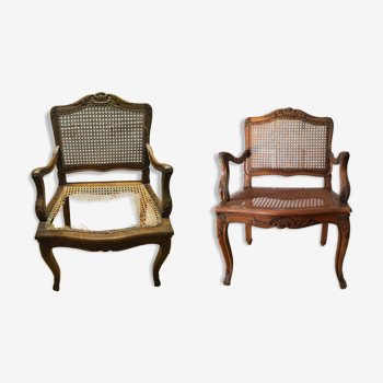 Pair of stamped Louis XV style armchairs, early 19th century