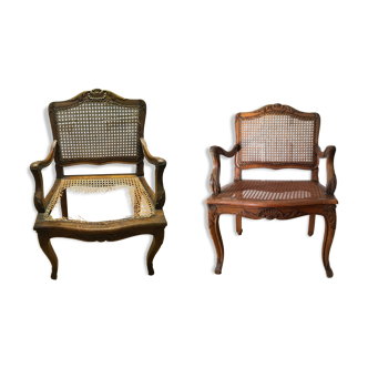 Pair of stamped Louis XV style armchairs, early 19th century