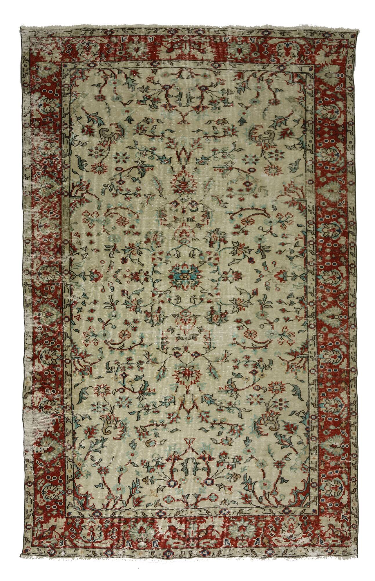 Tapis Vintage Turc – Rouge & Beige – Motifs Floraux – 295 × 178 cm