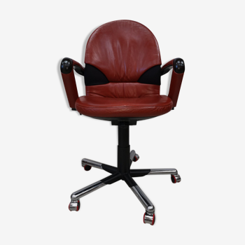 Mario Bellini office armchair for Vitra vintage havana leather