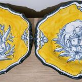 Pair of oval dishes in hand-painted faience with an Italian majolica spirit.