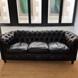 Canapé Chesterfield en cuir noir Poltrona Frau, 1980
