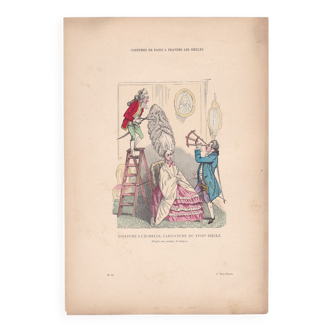 An illustration, a period image publisher f. roy costumes of paris hairstyle caricature