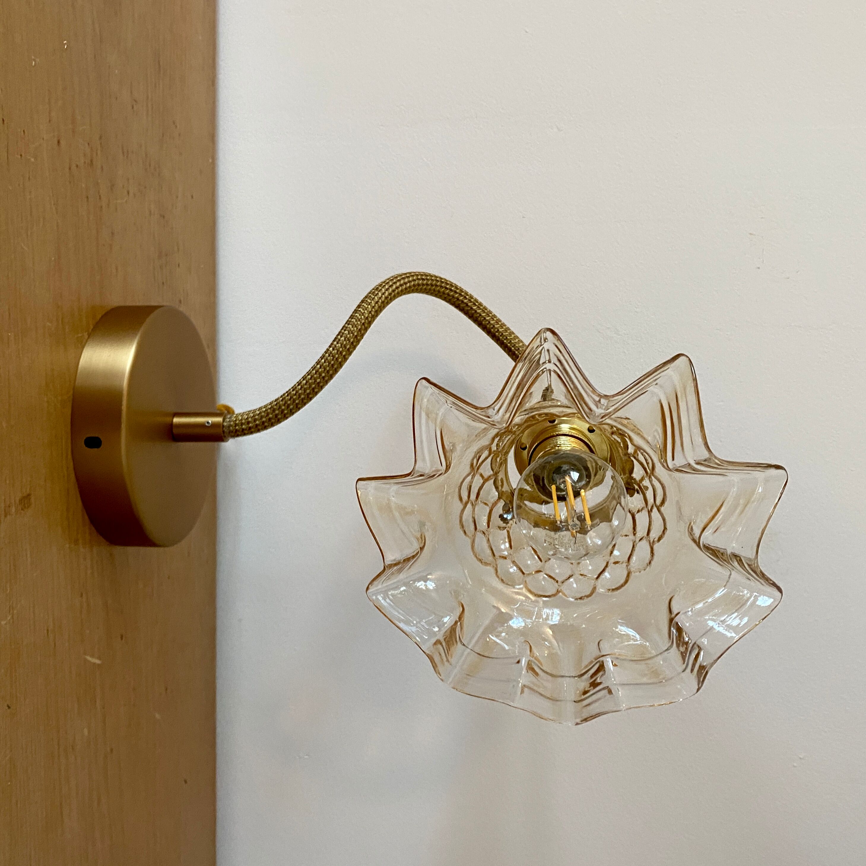 Wall lamp flexible cable tulip vintage amber glass