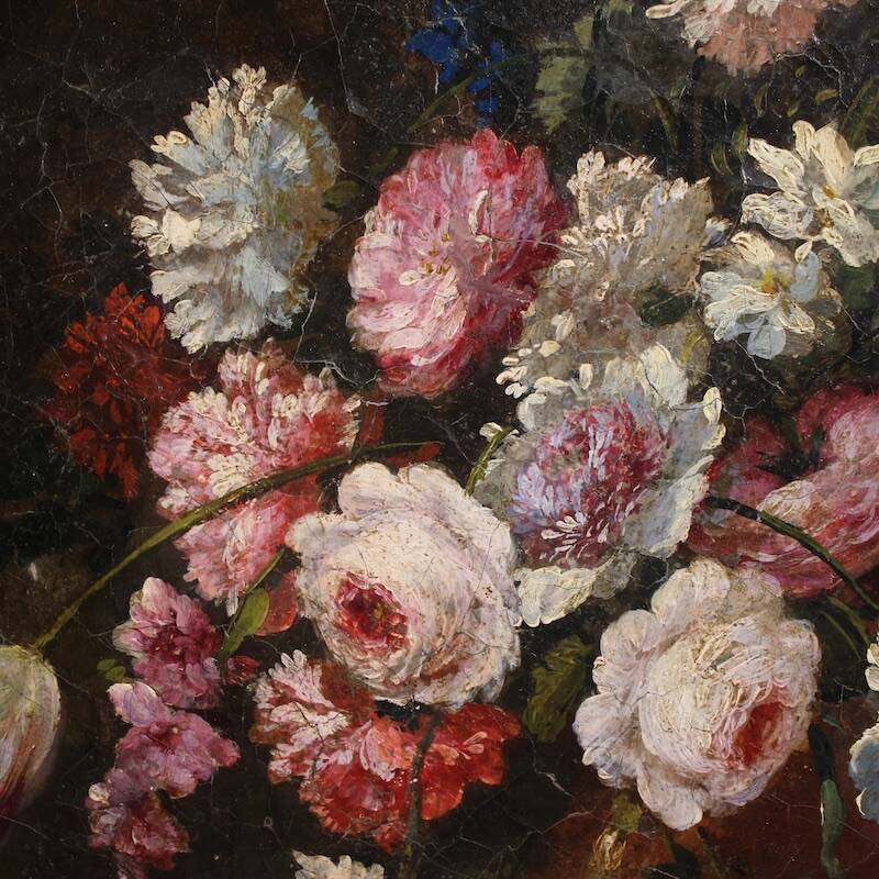 Peinture de nature morte ovale italienne antique du XVIIIe siècle