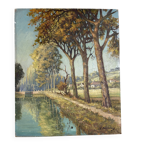 River landscape bordered by poplars, signed L. Basteleus, oil painting.