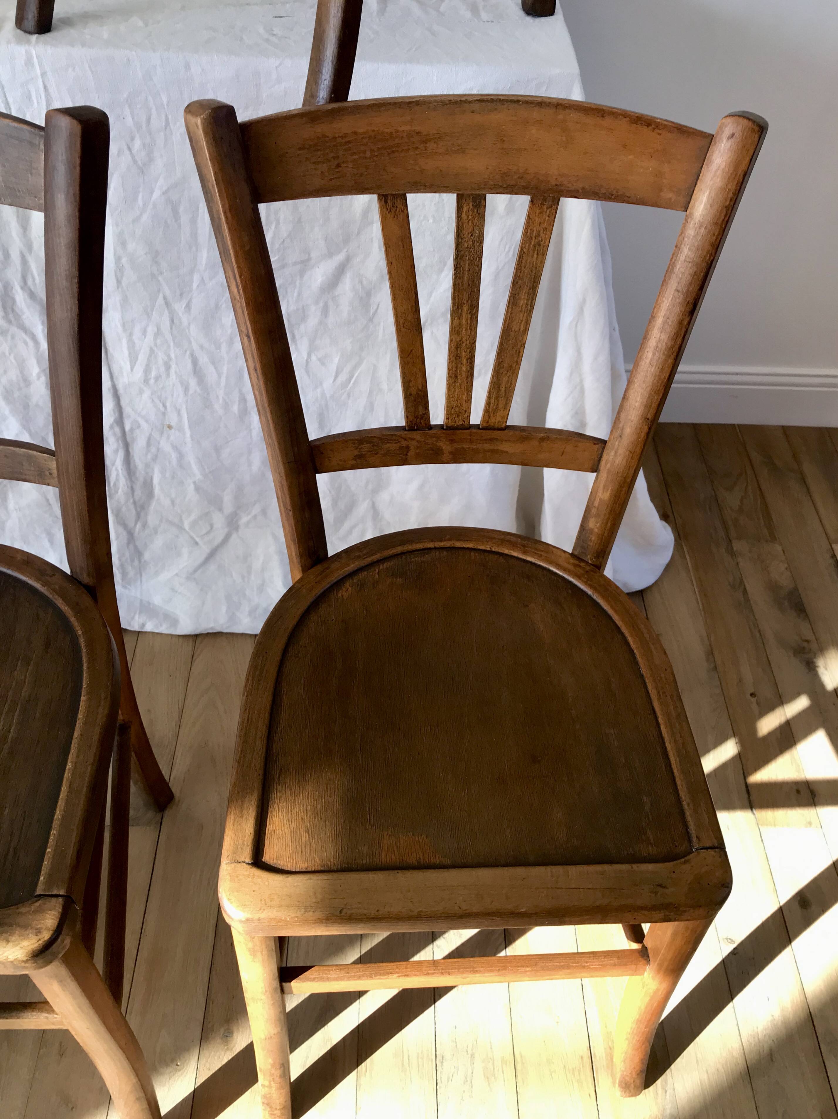 Set of 5 beech wood bistro chairs from the 1950s
