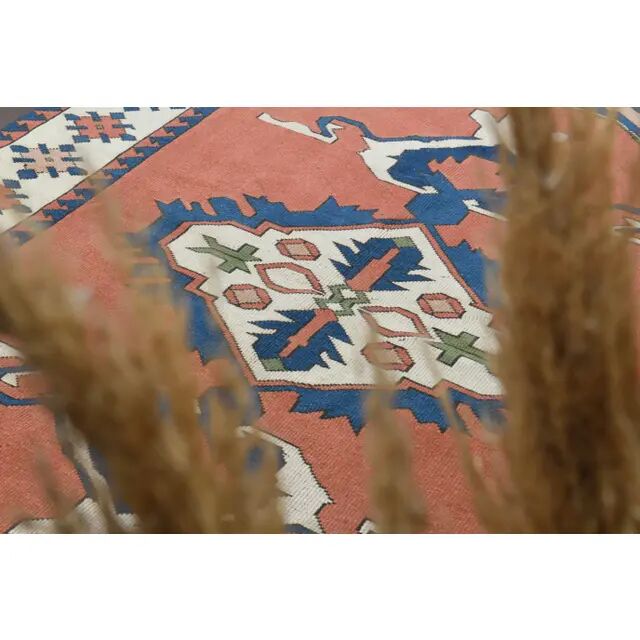 1970s Vintage Turkish Handmade Wool & Cotton Orange Area Rug 178x236