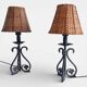 Spanish Hand Forged Wrought Iron Table Lamps with Hand Woven Wicker Shades