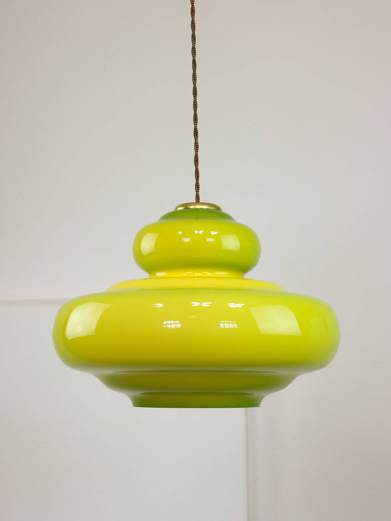 Mid-Century Italian Green Glass and Brass Pendant Lamp