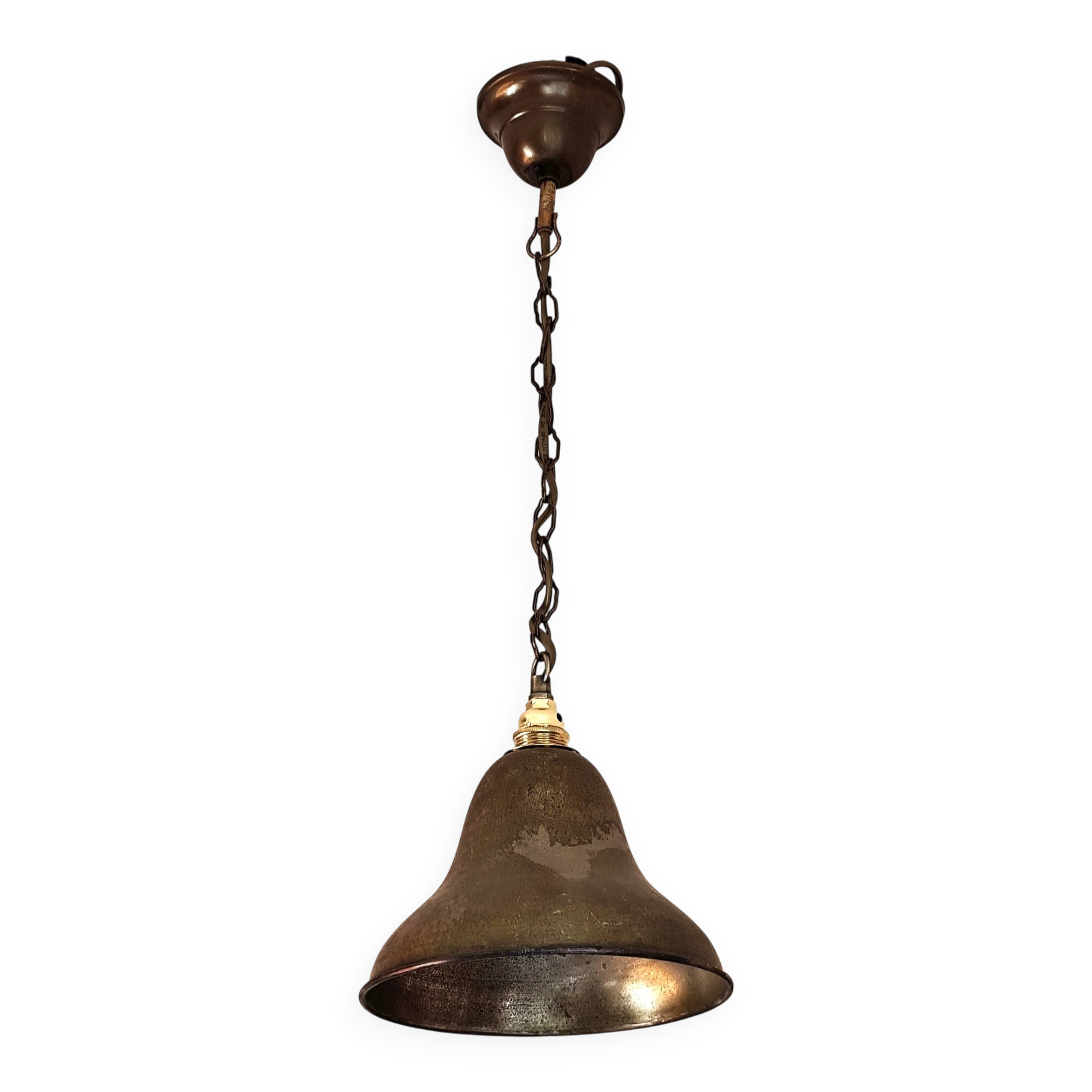 Suspension  abat-jour en laiton - lustre cloche métal bronzé