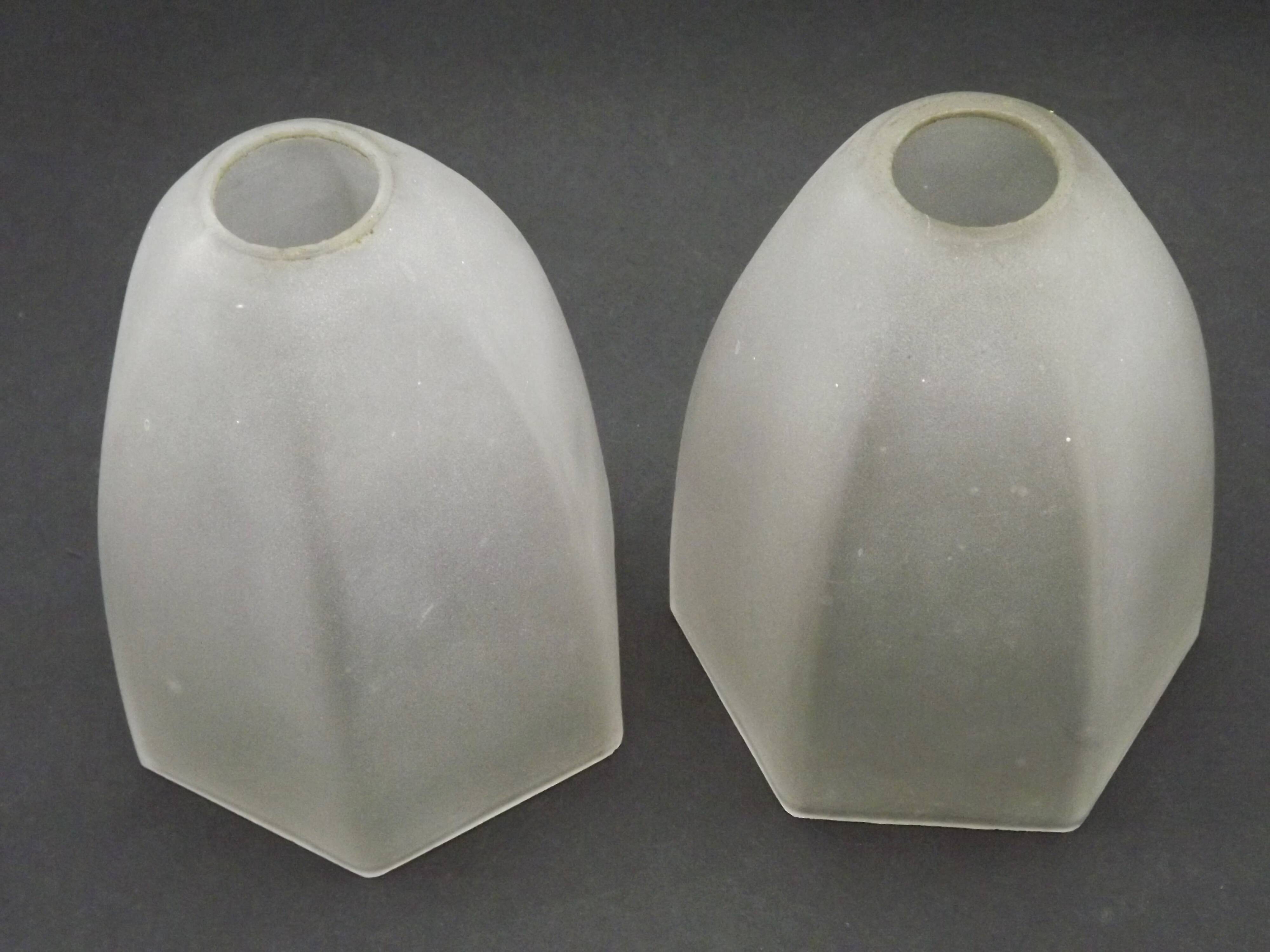 Set of 2 Art Deco Style Hexagonal White Opaque Glass Replacement Shades