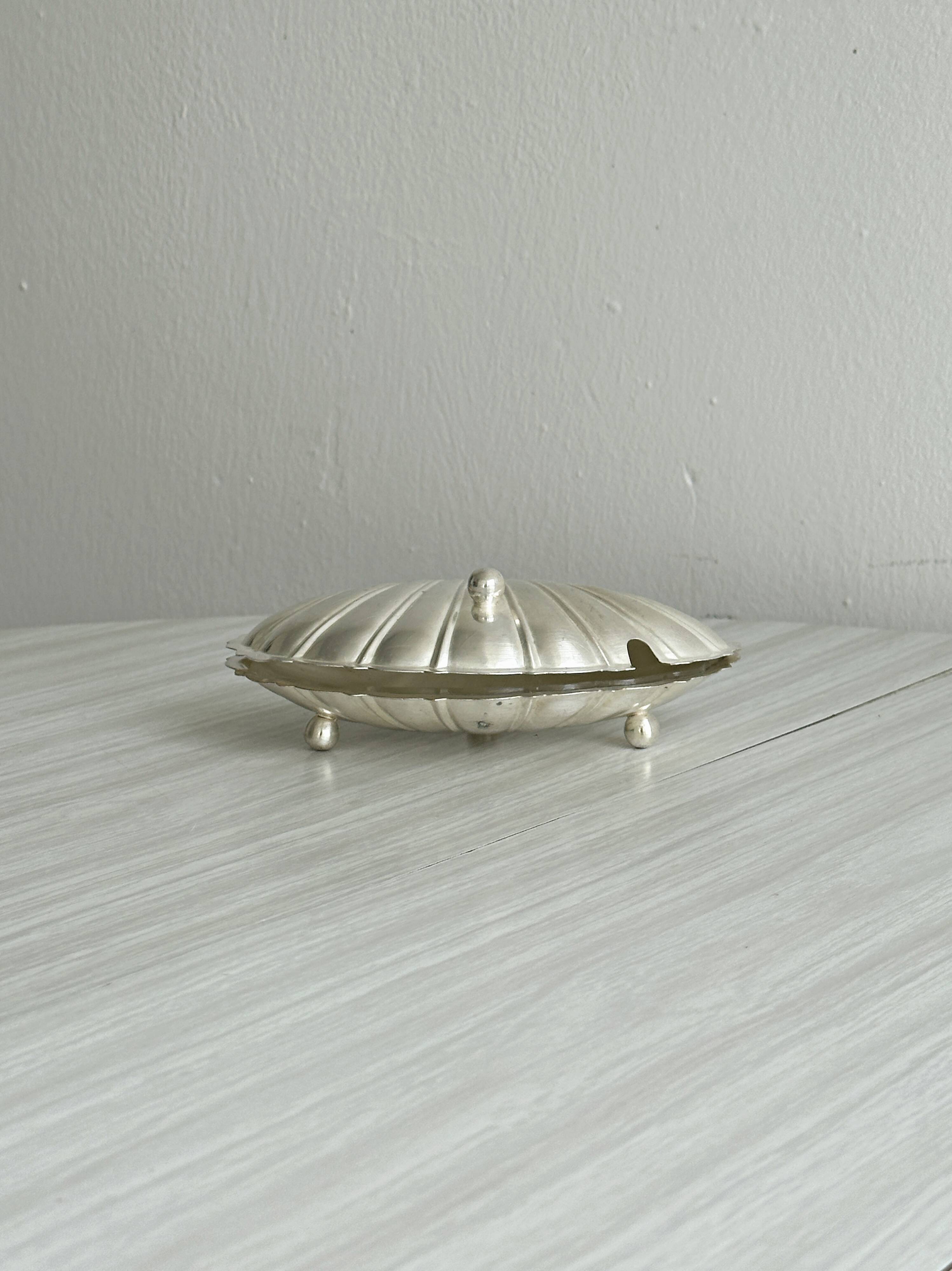 Silver-plated shell butter dish