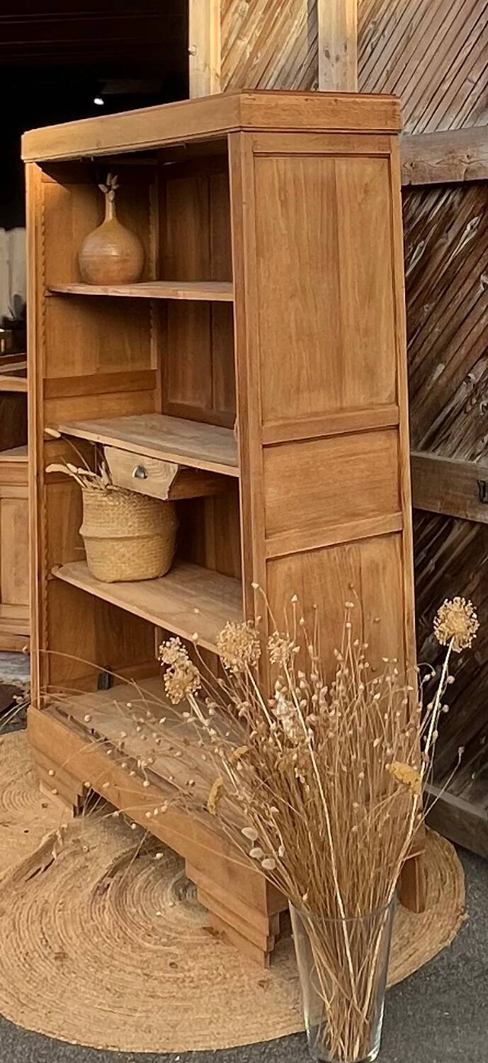 Large antique bookcase in raw solid oak