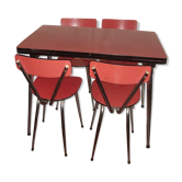 Table formica rouge + 4 chaises formica rouge 1960