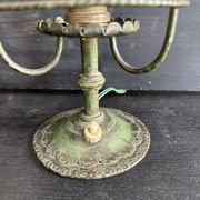Antique patinated green metal lamp, Art Nouveau style, early 20th century.