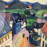 Tableau abstrait d'après Kandinsky Signé Rhode Dacige 1958