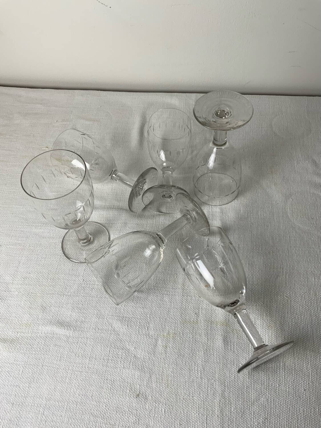6 antique stemmed glasses