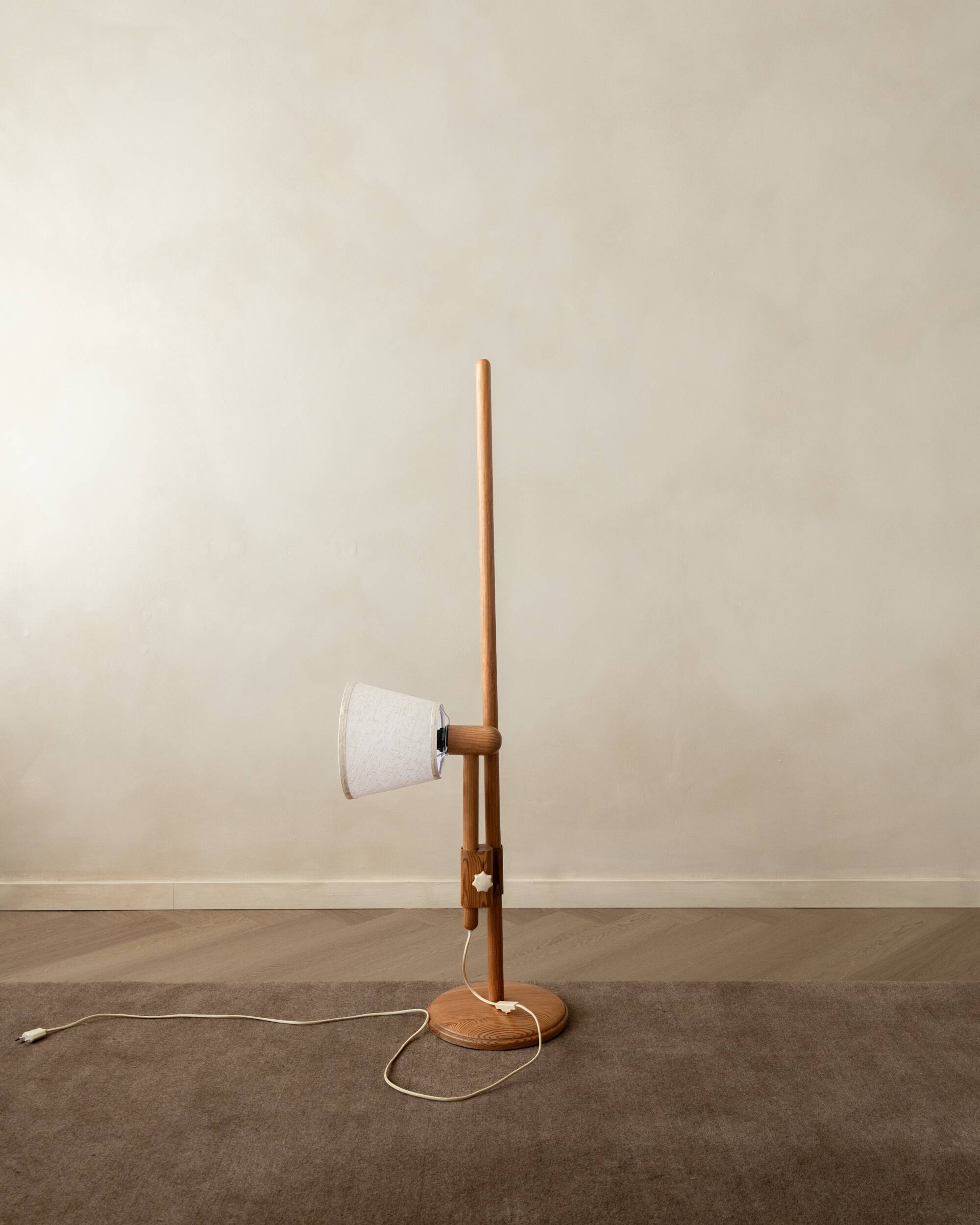 Vintage Danish Pine Adjustable Floor Lamp by +LYS Denmark, 1960s