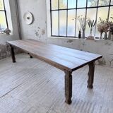 XL farmhouse table in solid oak, brutalist style, 20th century.