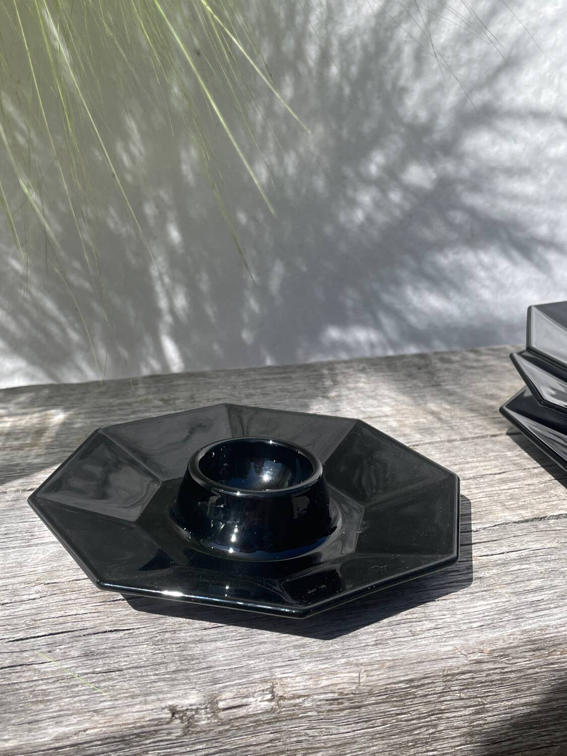 4 black egg cups 1970