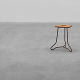 Modernist Industrial Iron and Oak Split Slats Stool, France ca. 1910