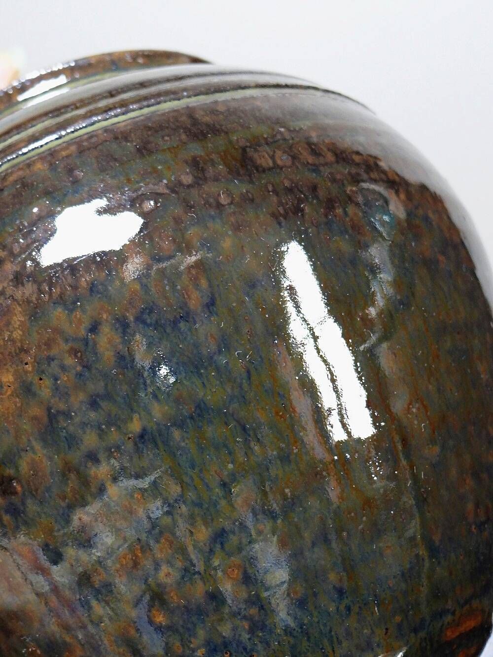 Small vintage/antique vase, very fine stoneware, flamed glaze, signature art ceramic