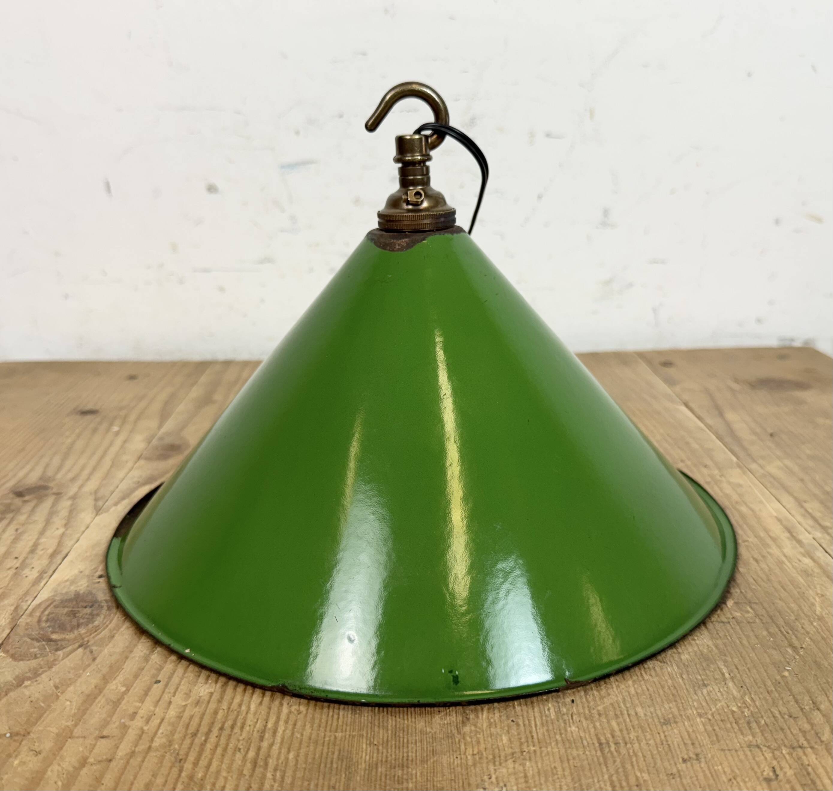 Industrial British Green Enamel Factory Pendant Lamp, 1950s
