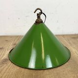 Industrial British Green Enamel Factory Pendant Lamp, 1950s