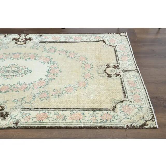 Vintage Turkish Oushak Handmade Wool Cotton Beige Area Rug 117x219