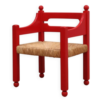 Vintage rustic-design red lacquered chair, Italy 1960s