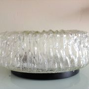 Round ice glass ceiling lamp, vintage 60s-70s