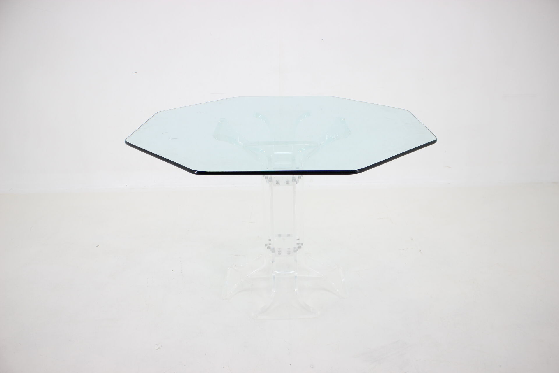 1970s lucite dining table with glass top