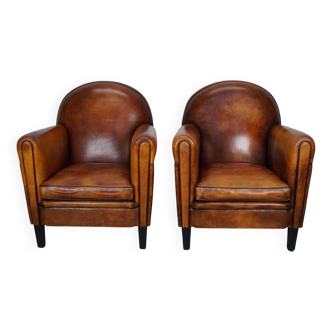 Vintage Dutch Cognac Colored Leather Club Chair, Set of 2