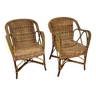 Pair of vinyl rattan armchairs