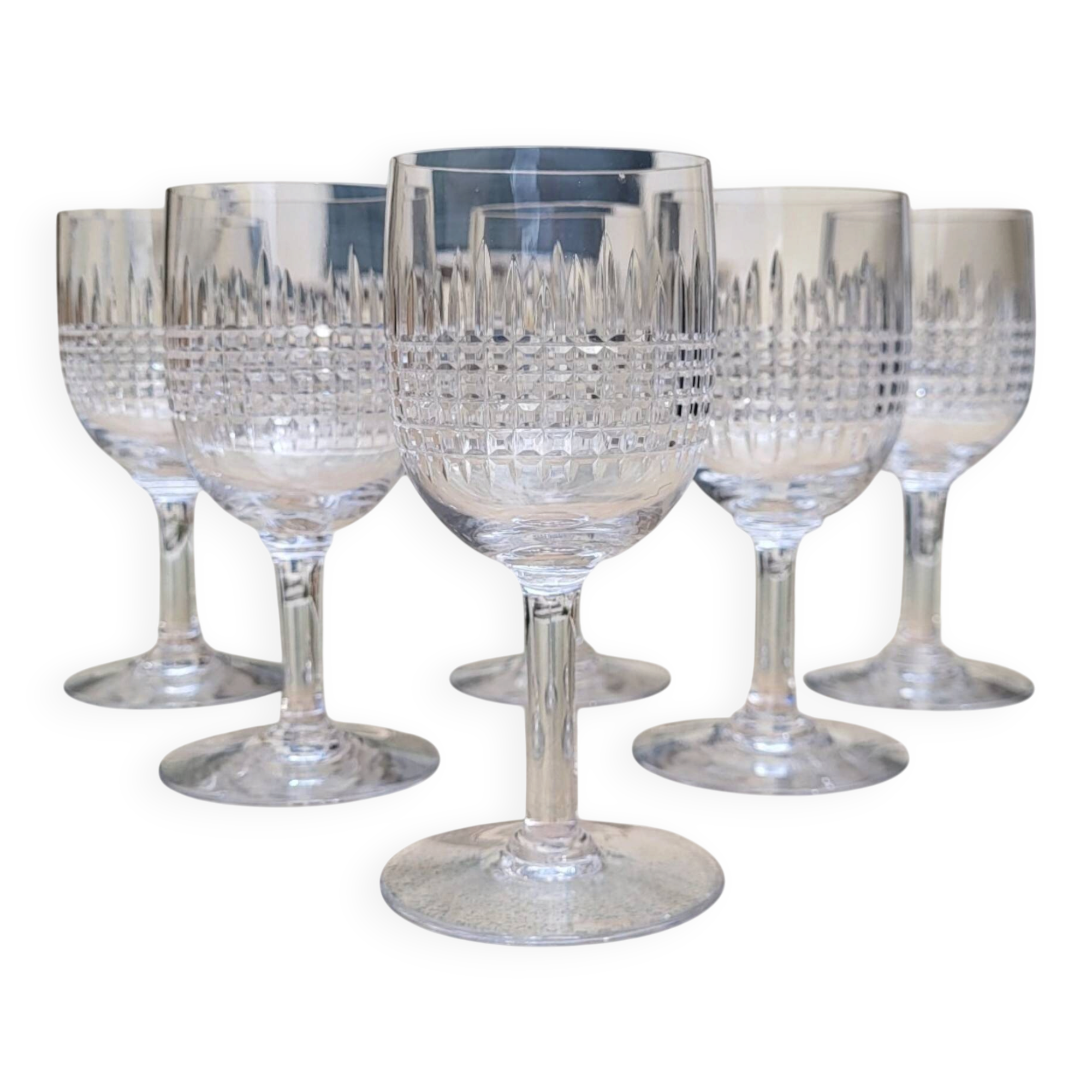 6 verres à vin en cristal de Baccarat, modèle Nancy