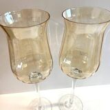 Duo of Tealight Holders Vases Candle Holders on Stand Blown Crystal Glass Amber