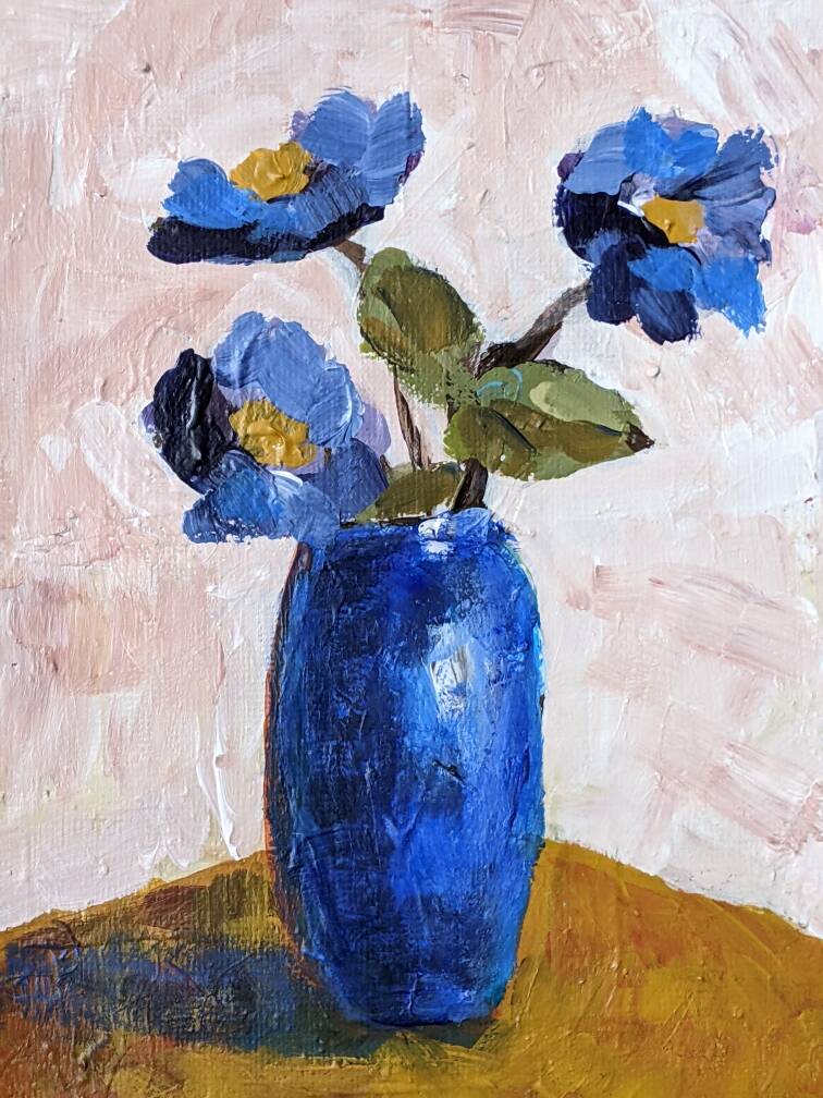 Acrylic on canvas small still life painting bohemian countryside decoration