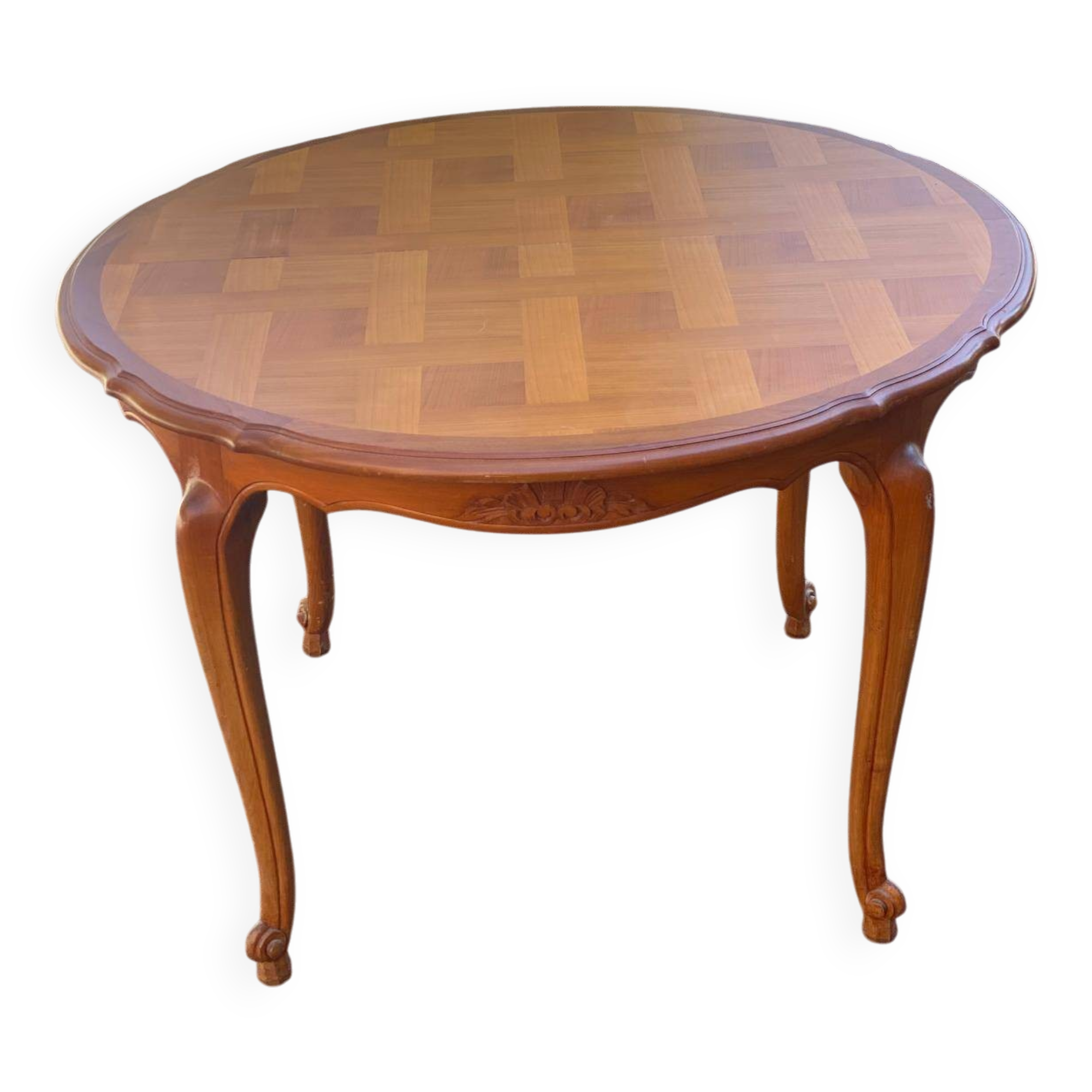 Louis XV oval extendable round table in solid wood and marquetry 160cm