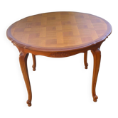 Table ronde extensible ovale Louis XV bois massif et marqueterie 160cm