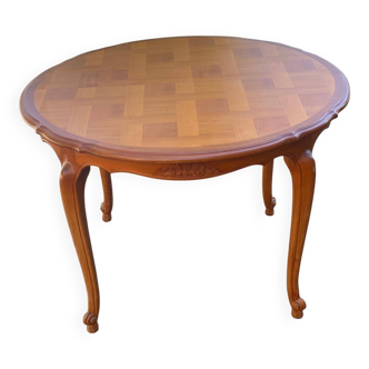 Table ronde extensible ovale Louis XV bois massif et marqueterie 160cm