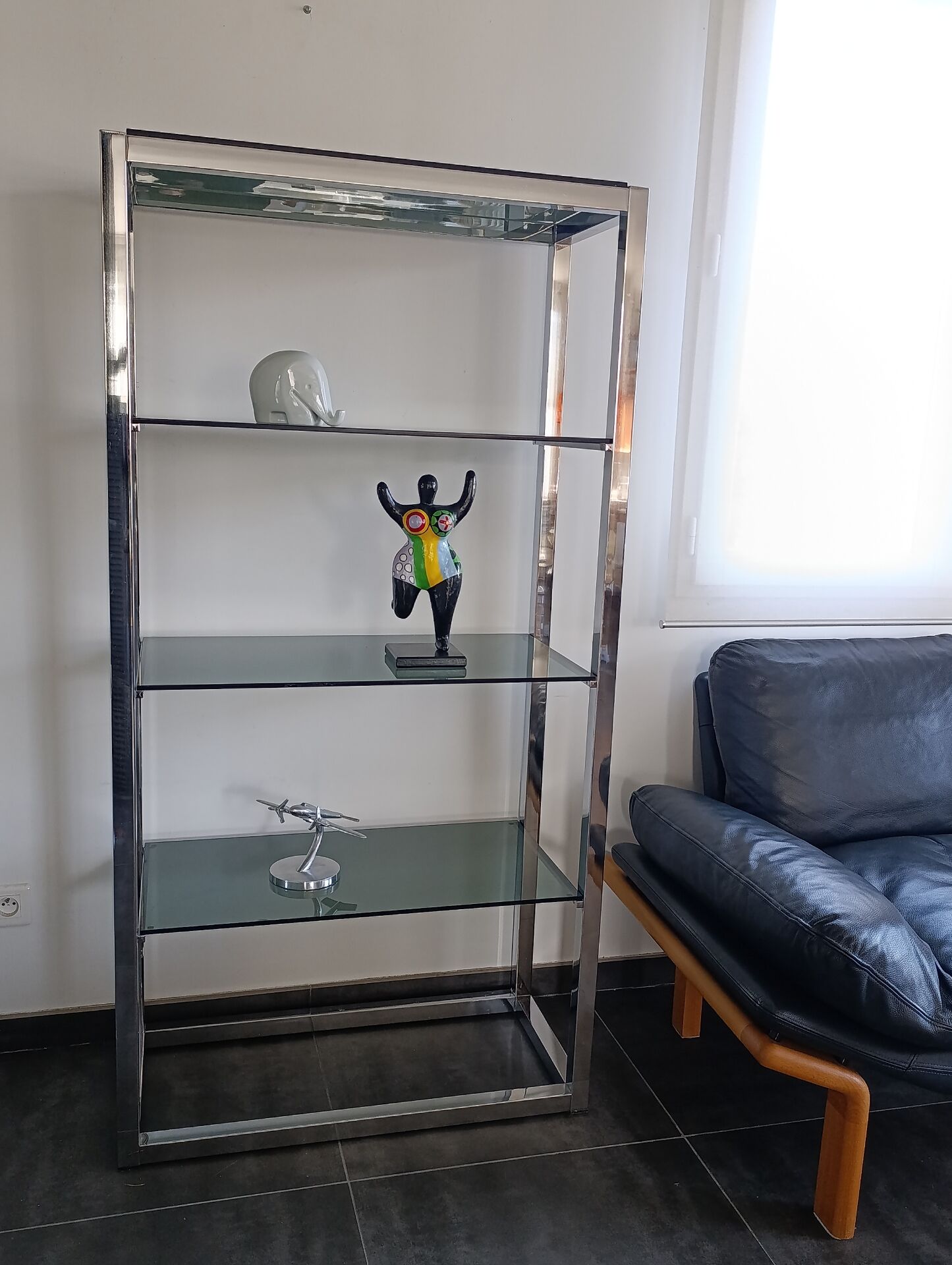 Vintage chrome and glass shelf