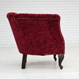 1950s, Danish vintage chair, red cotton/wool fabric, beech wood.