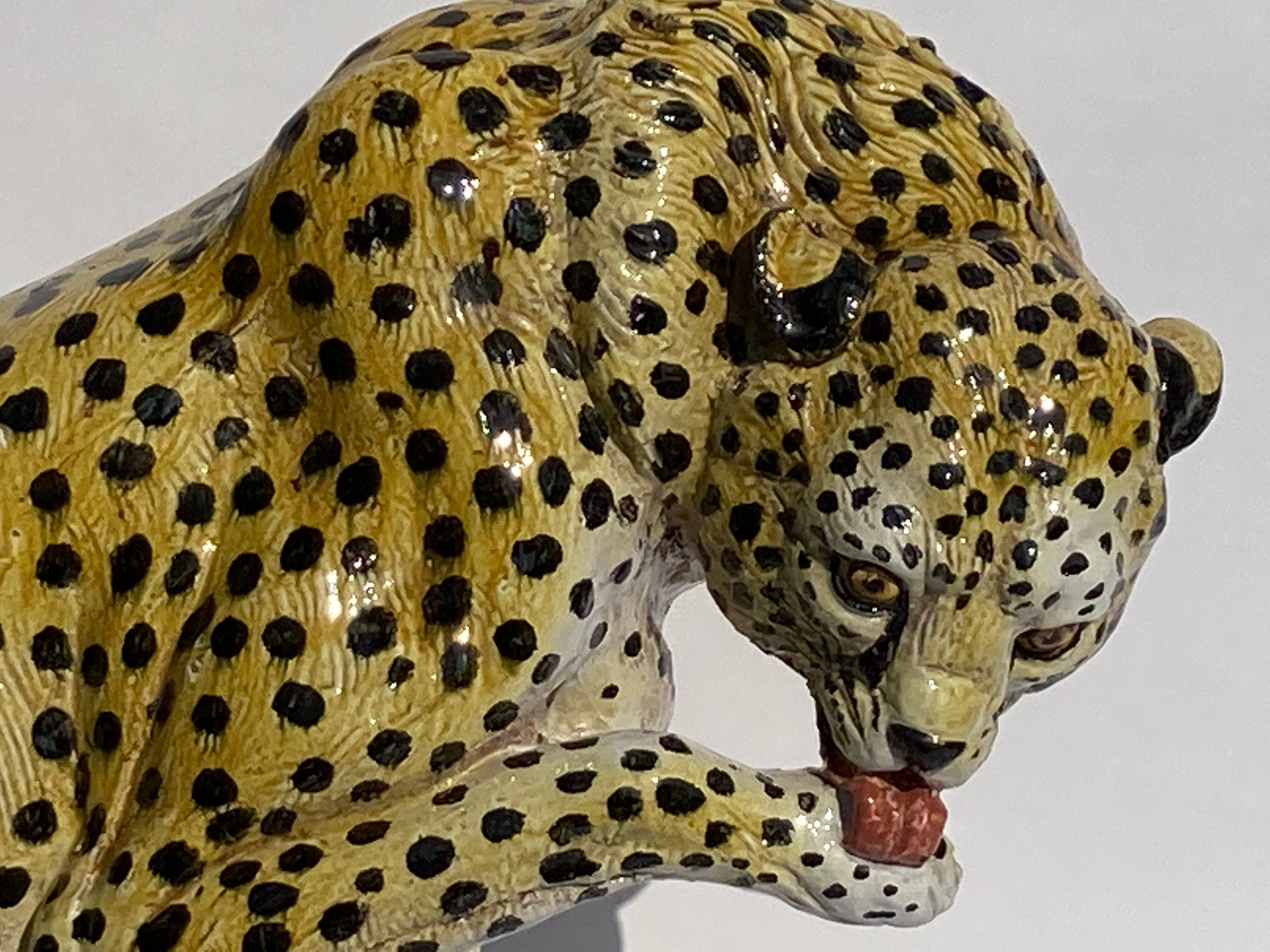 Terracotta ceramic cheetah or leopard statue, 1950s